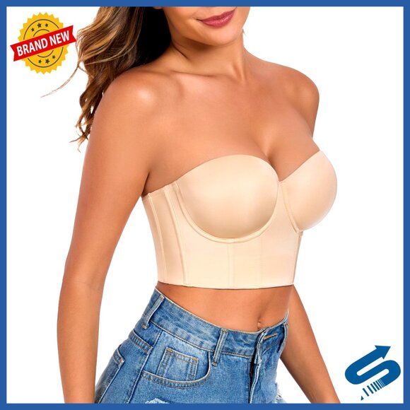 Longline Strapless Bra Full Coverage Bustier Anti Slip Underwire Plus Size